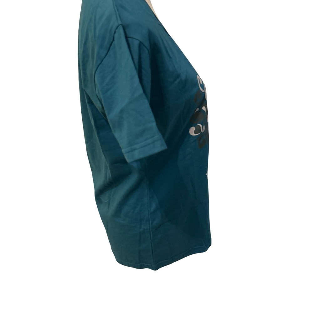 NWT Krisna Bali T-Shirt Women L Teal Barong Demon Mask Graphic Indonesia - Picture 2 of 13